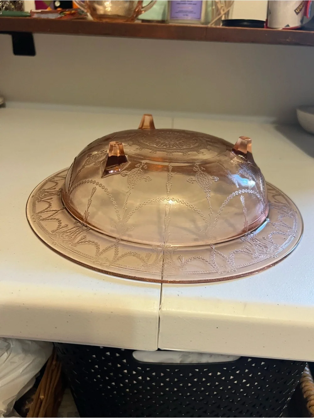 Hocking Pink Depression Glass Cameo Pattern Footed bowl